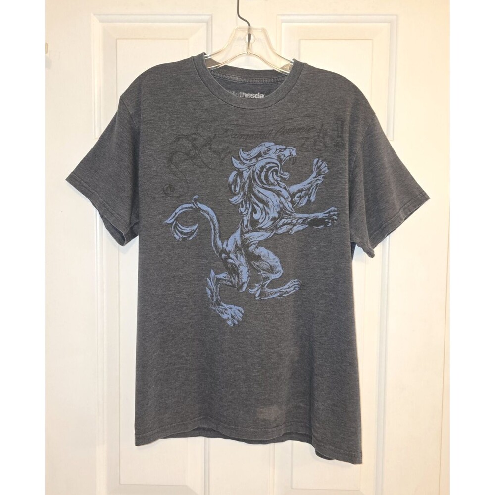 Bethesda Skyrim Dragon Graphic T Shirt Gray Mens Medium Fantasy Video Game Tee